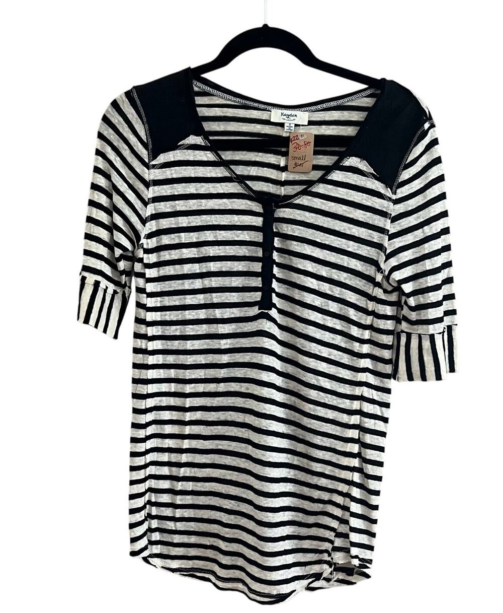 NWT Hayden Los Angeles Black White Striped Linen Blend Top-Small